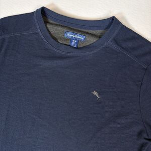 Tommy Bahama Shirt Mens Medium Blue Long Sleeve Textured Pique Crewneck Pullover